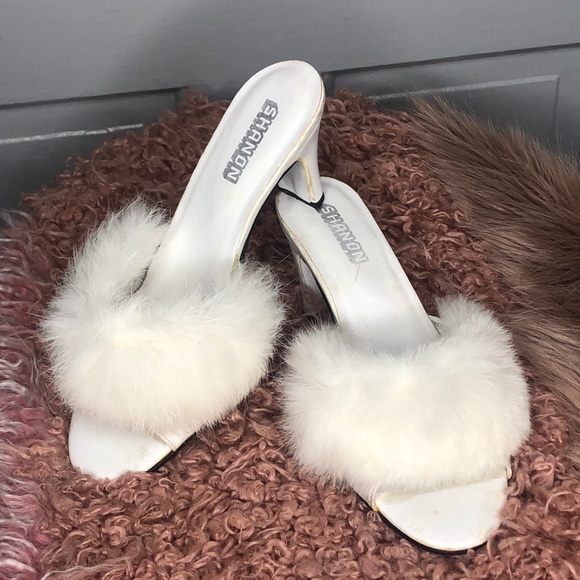 Vintage 60’s white fur slipper heels☁️☁️☁️ - Picture 1 of 4